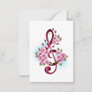 Musical treble clef notes with Sakura flowers