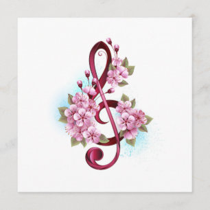 Musical treble clef notes with Sakura flowers
