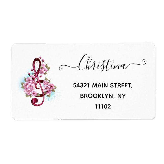 Musical treble clef notes with Sakura flowers (Front)