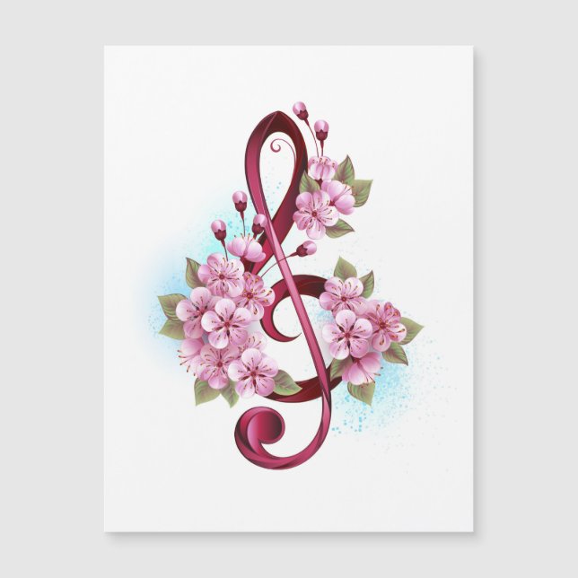 Musical treble clef notes with Sakura flowers (Front)