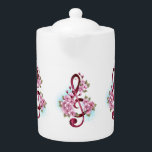 Musical treble clef notes with Sakura flowers<br><div class="desc">Pink treble clef with delicate,  detailed pink Japanese cherry blossoms against white background painted over with light blue paint. Blooming pink sakura.</div>