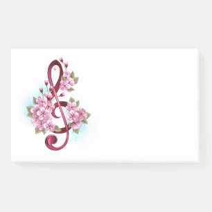 Musical treble clef notes with Sakura flowers