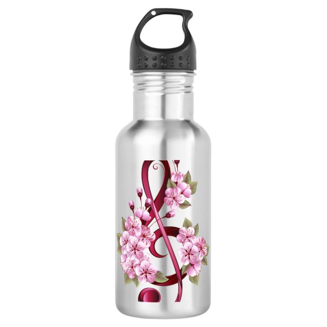 Musical treble clef notes with Sakura flowers 710 Ml Water Bottle (Front)