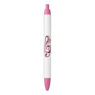 Musical treble clef notes with Sakura flowers Black Ink Pen
