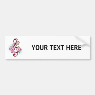 Musical treble clef notes with Sakura flowers Bumper Sticker