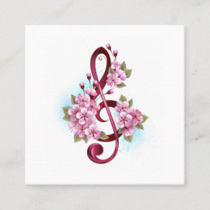 Musical treble clef notes with Sakura flowers Calling Card