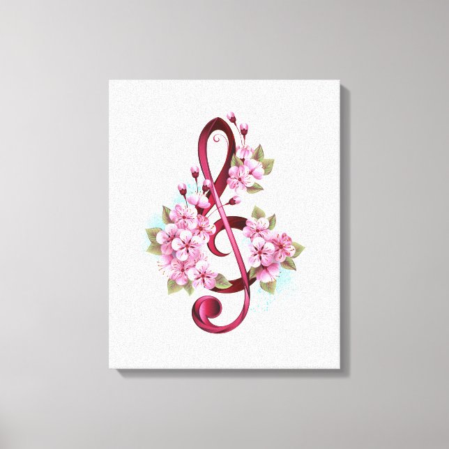 Musical treble clef notes with Sakura flowers Canvas Print (Front)