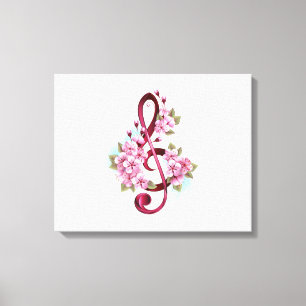 Musical treble clef notes with Sakura flowers Canvas Print