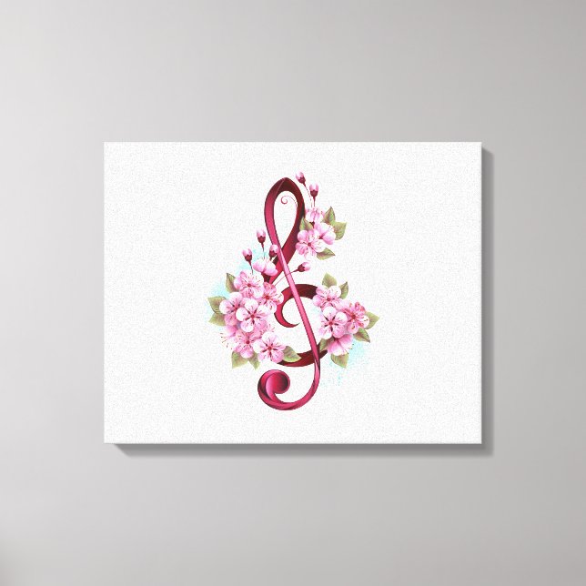 Musical treble clef notes with Sakura flowers Canvas Print (Front)