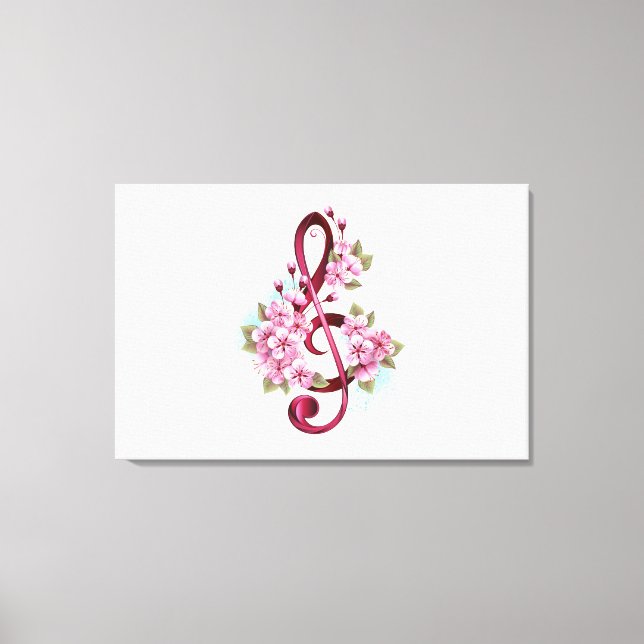 Musical treble clef notes with Sakura flowers Canvas Print (Front)