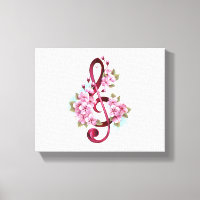 Musical treble clef notes with Sakura flowers