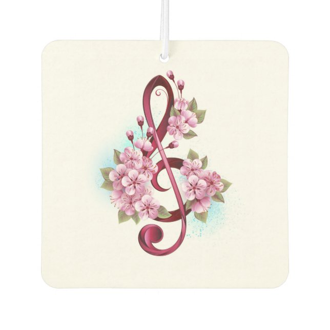 Musical treble clef notes with Sakura flowers Car Air Freshener (Front)