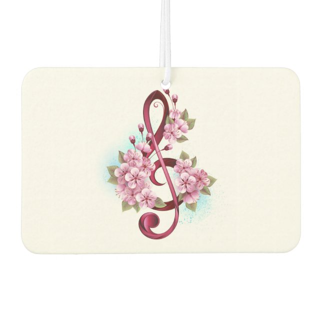 Musical treble clef notes with Sakura flowers Car Air Freshener (Front)