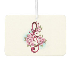 Musical treble clef notes with Sakura flowers Car Air Freshener