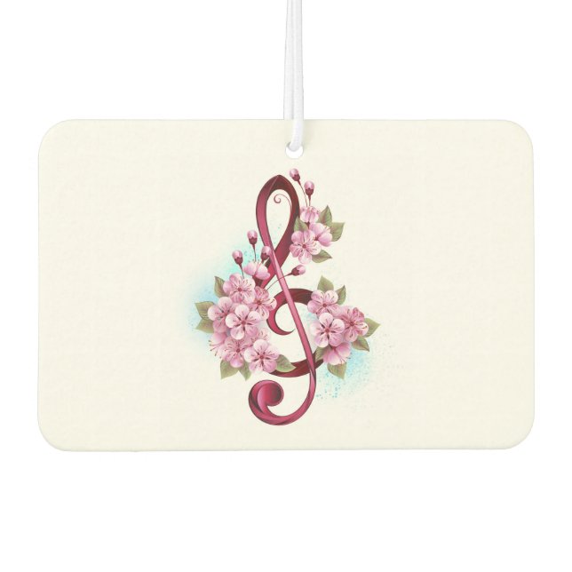 Musical treble clef notes with Sakura flowers Car Air Freshener (Front)