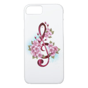 Musical treble clef notes with Sakura flowers iPhone 8/7 Case