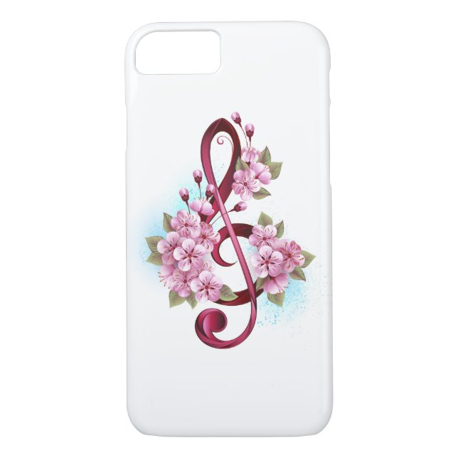 Musical treble clef notes with Sakura flowers Case-Mate iPhone Case (Back)