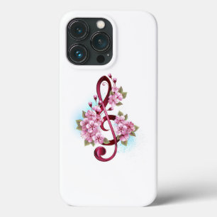 Musical treble clef notes with Sakura flowers iPhone 13 Pro Case