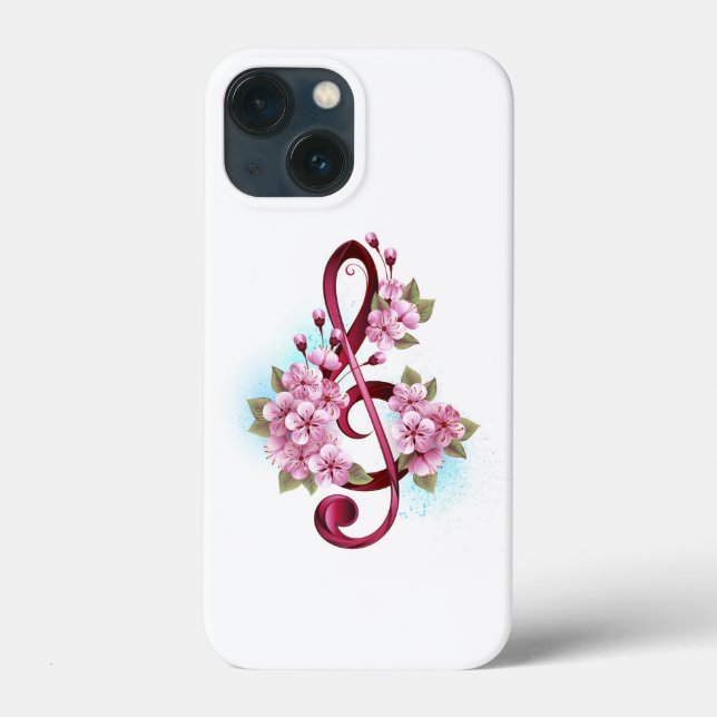 Musical treble clef notes with Sakura flowers Case-Mate iPhone Case (Back)