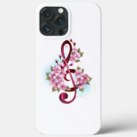 Musical treble clef notes with Sakura flowers
