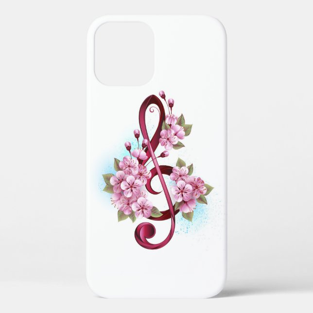 Musical treble clef notes with Sakura flowers Case-Mate iPhone Case (Back)
