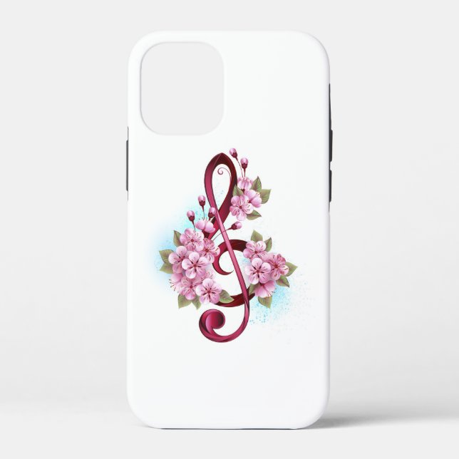 Musical treble clef notes with Sakura flowers Case-Mate iPhone Case (Back)
