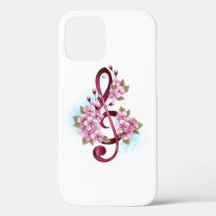 Musical treble clef notes with Sakura flowers iPhone 12 Pro Case