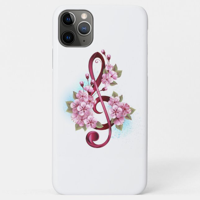 Musical treble clef notes with Sakura flowers Case-Mate iPhone Case (Back)