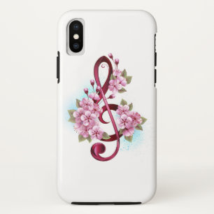 Musical treble clef notes with Sakura flowers iPhone XS Case