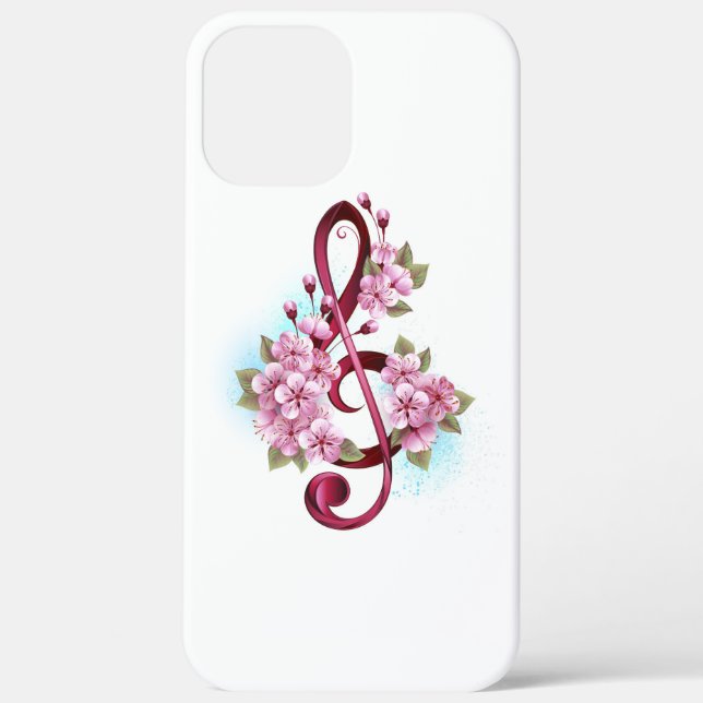 Musical treble clef notes with Sakura flowers Case-Mate iPhone Case (Back)