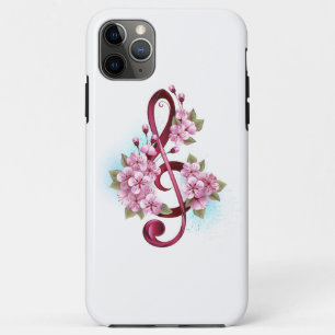 Musical treble clef notes with Sakura flowers iPhone 11 Pro Max Case