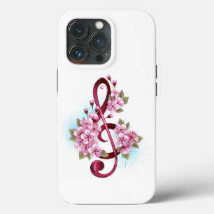 Musical treble clef notes with Sakura flowers iPhone 13 Pro Case