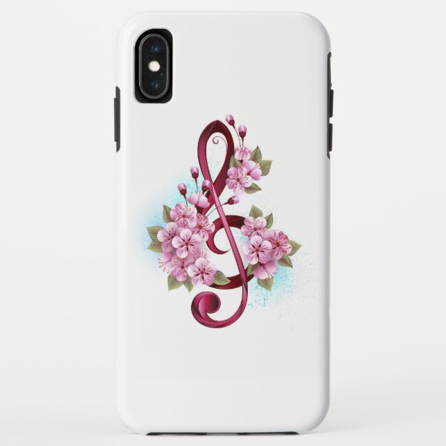 Musical treble clef notes with Sakura flowers Case-Mate iPhone Case (Back)