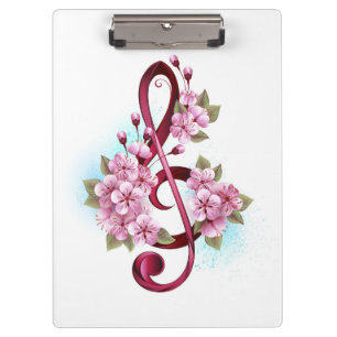 Musical treble clef notes with Sakura flowers Clipboard