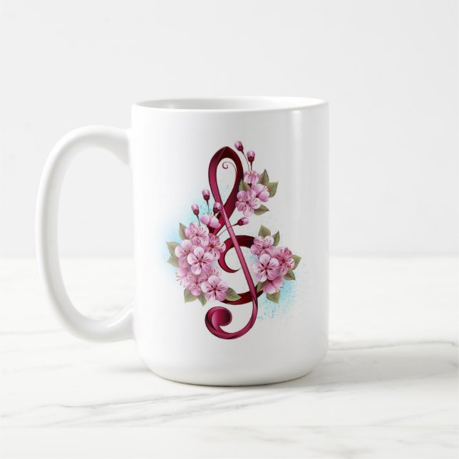 Musical treble clef notes with Sakura flowers Coffee Mug (Left)