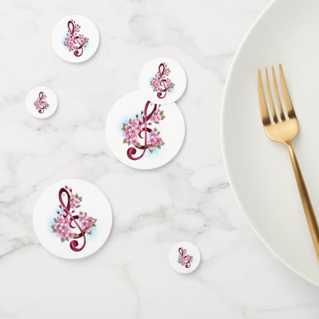 Musical treble clef notes with Sakura flowers Confetti (Group)