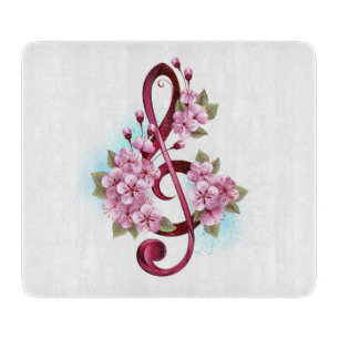 Musical treble clef notes with Sakura flowers Cutting Board