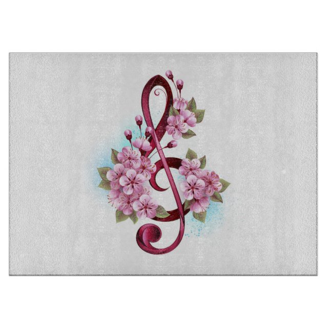 Musical treble clef notes with Sakura flowers Cutting Board (Front)