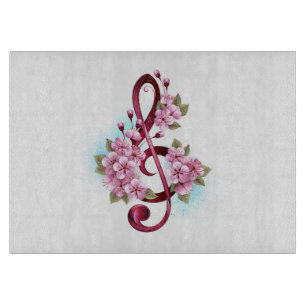 Musical treble clef notes with Sakura flowers Cutting Board