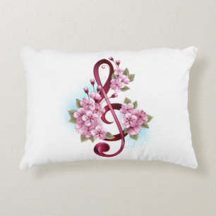 Musical treble clef notes with Sakura flowers Decorative Cushion