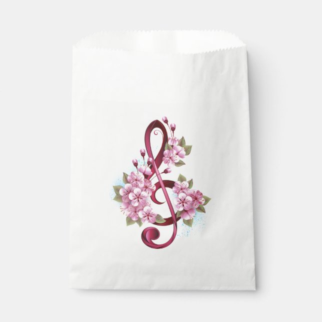Musical treble clef notes with Sakura flowers Favour Bags (Front)