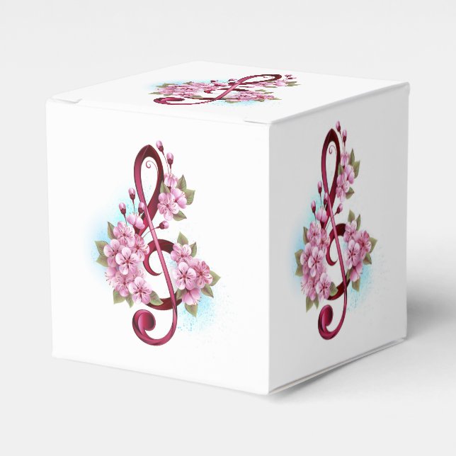 Musical treble clef notes with Sakura flowers Favour Box (Front Side)
