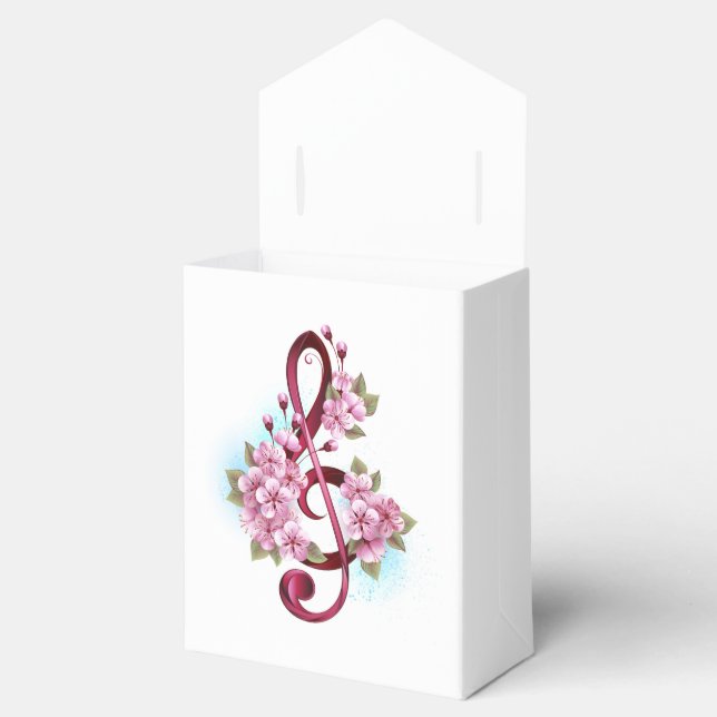 Musical treble clef notes with Sakura flowers Favour Box (Opened)