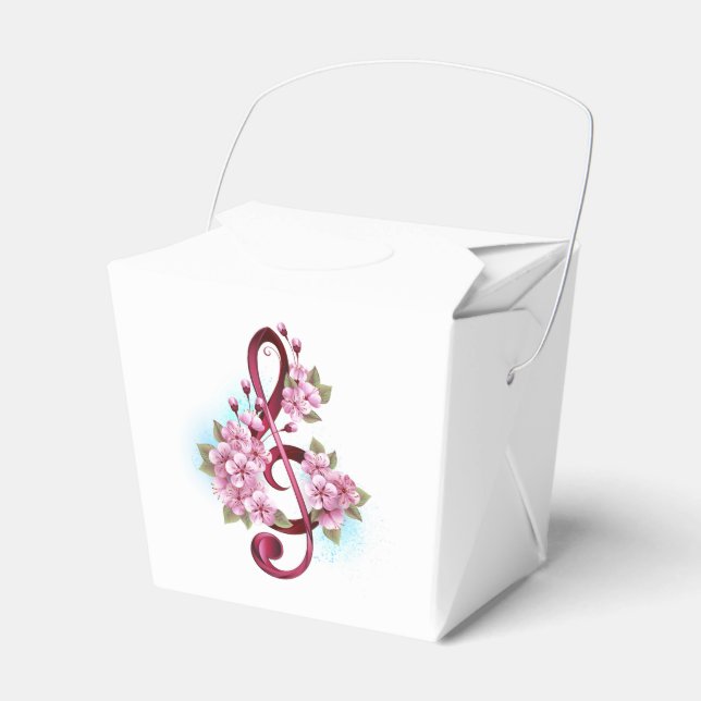 Musical treble clef notes with Sakura flowers Favour Box (Front Side)
