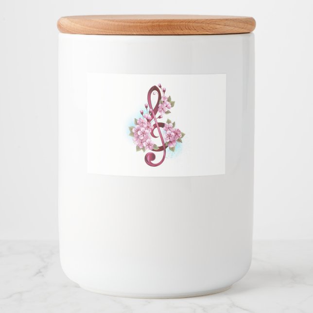 Musical treble clef notes with Sakura flowers Food Label (Front)