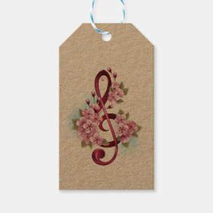 Musical treble clef notes with Sakura flowers Gift Tags