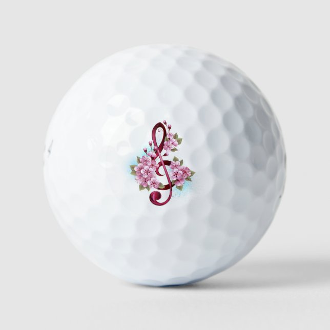 Musical treble clef notes with Sakura flowers Golf Balls (Front)