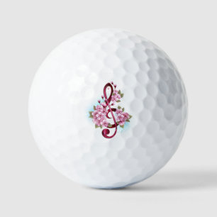 Musical treble clef notes with Sakura flowers Golf Balls