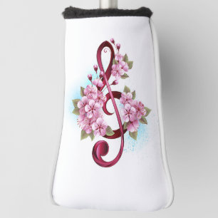 Musical treble clef notes with Sakura flowers Golf Head Cover