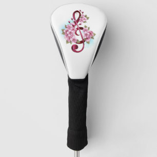 Musical treble clef notes with Sakura flowers Golf Head Cover